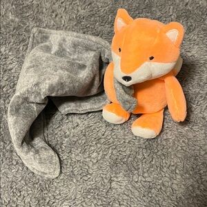 2014 Carters Orange Fox Plush Toy Rattle Kids Baby Lovey Security Blanket